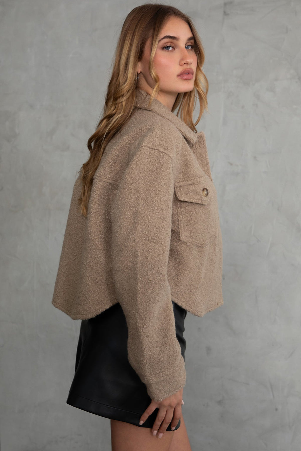 Fray Faux Sherpa Cropped Shacket