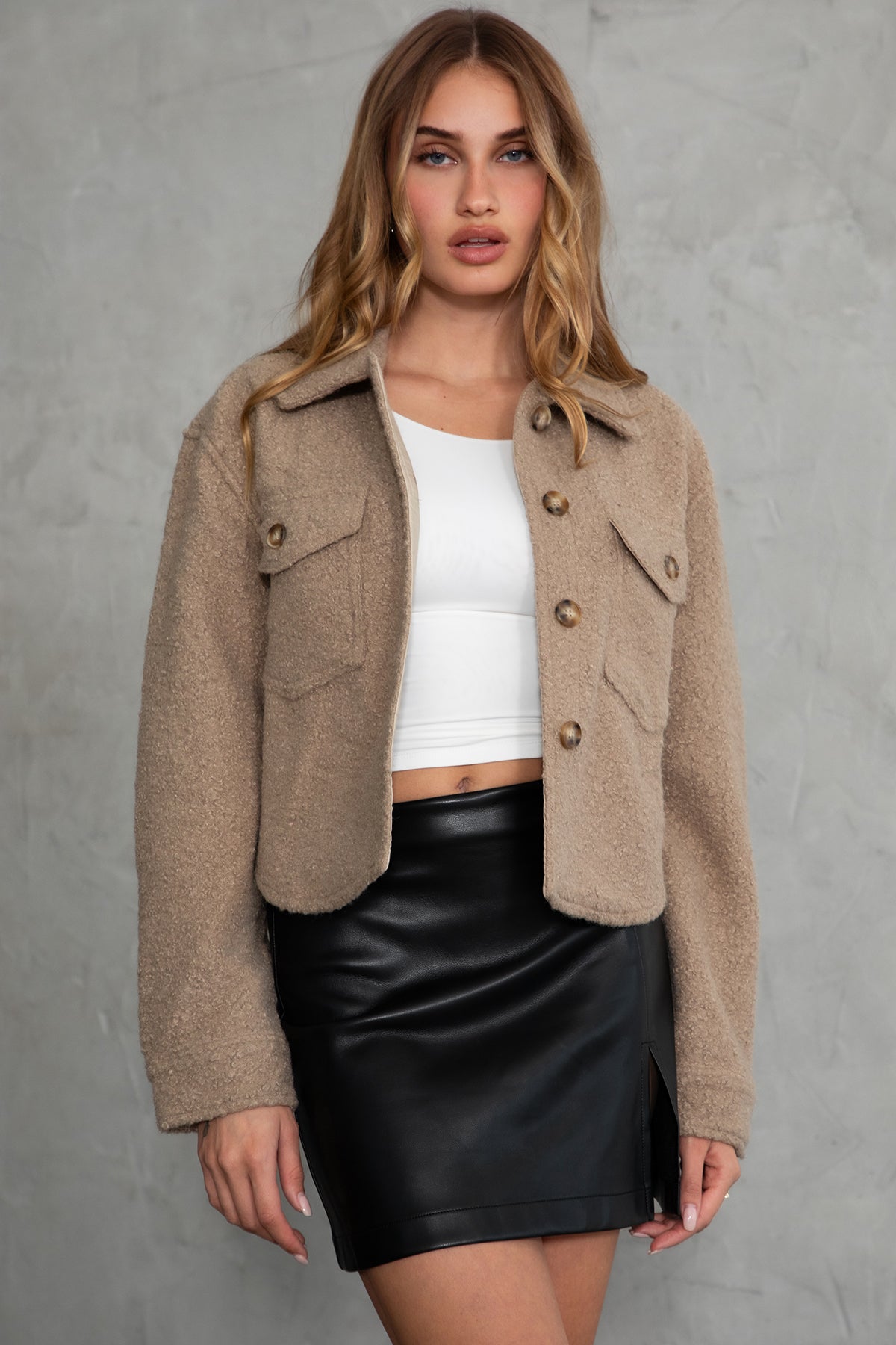 Fray Faux Sherpa Cropped Shacket
