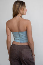 Fiery Washed Denim Corset Top