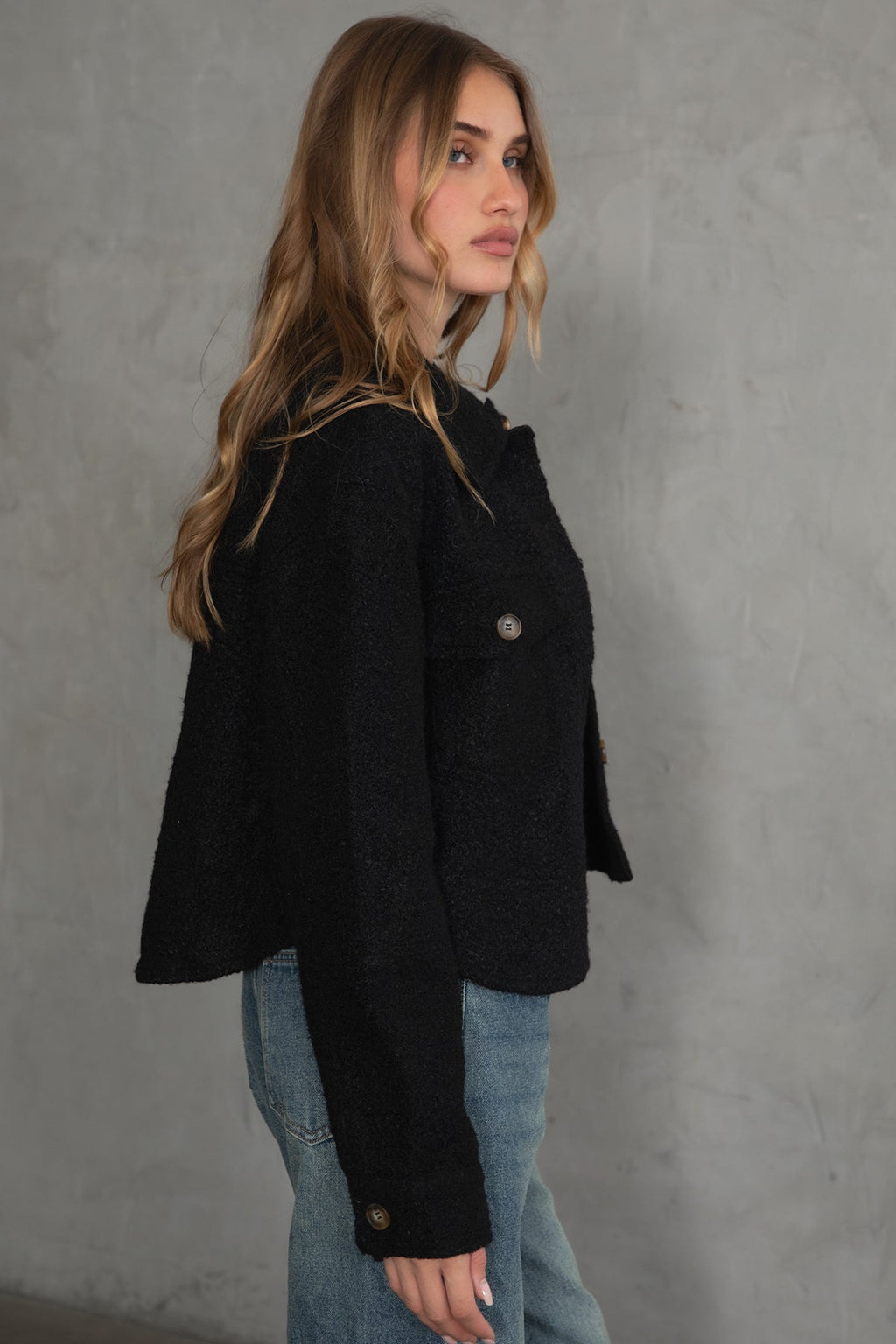 Fray Faux Sherpa Cropped Shacket