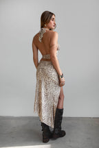 ALMEDA Mesh Print Halter Top & Maxi Skirt Set