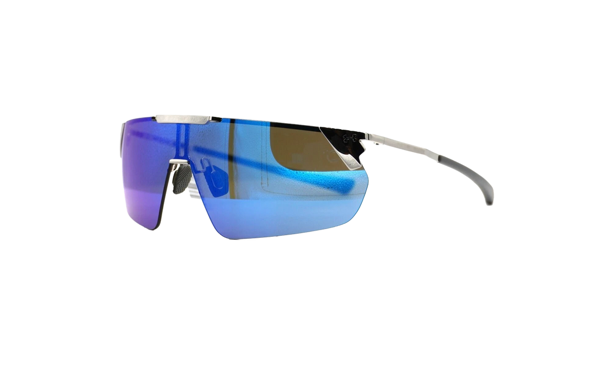 Litewire Shield Sunglasses Gray Blue Mirror - Gloss Silver / Gray Rubber 8600135 014361
