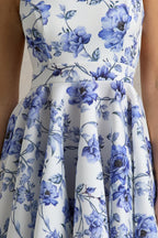 Waverly | Blue Floral Racer-Neck Sleeveless Skater Mini Dress