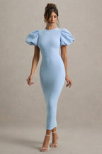 Dakota | Powder Blue Puff-Sleeve Midi Dress