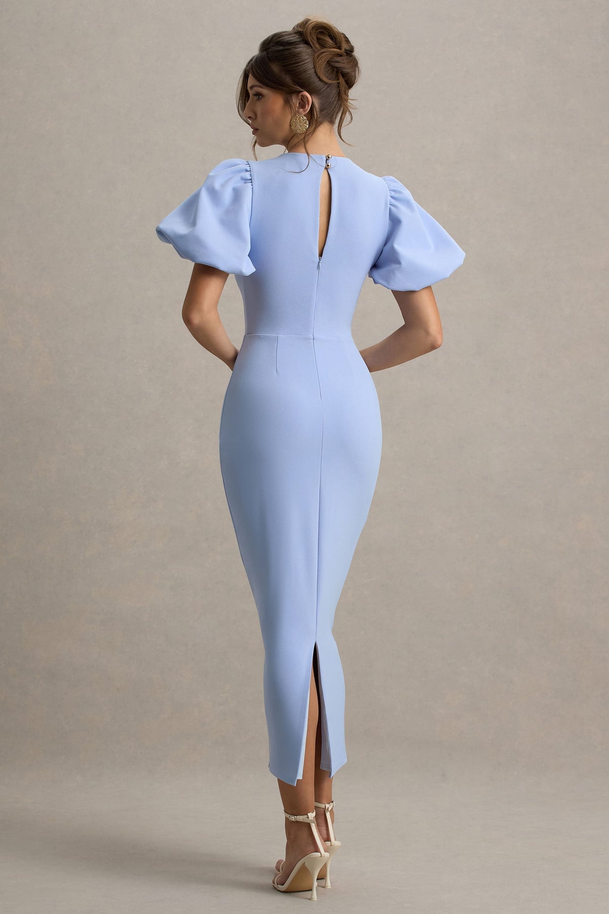 Dakota | Powder Blue Puff-Sleeve Midi Dress