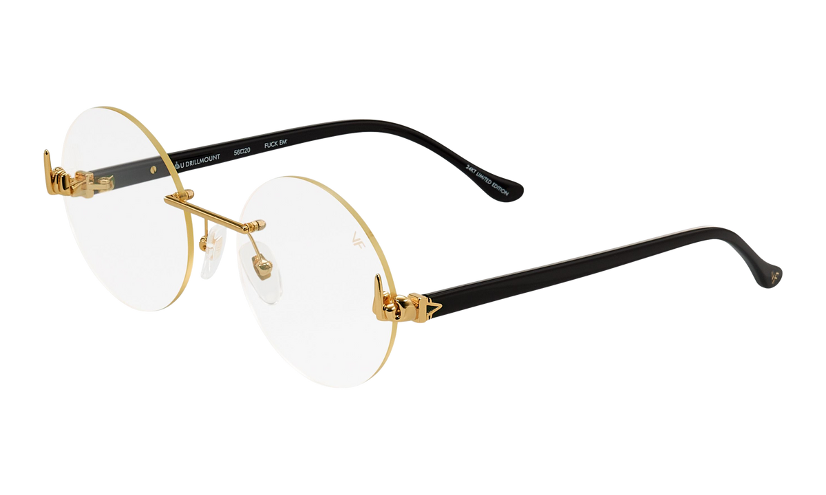 508 Rimless Drill Mount F.U. Edition 24KT Yellow Gold / Black / Clear DMMF2 0001 20T3