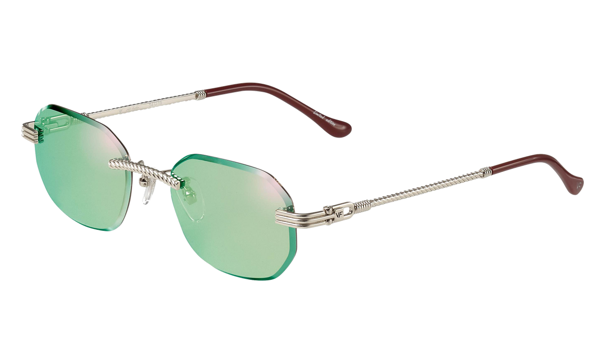 Hustler Rimless Drill Mount 24KT White Gold / Powder Green Flash Purple DMHU2 0050 44D2