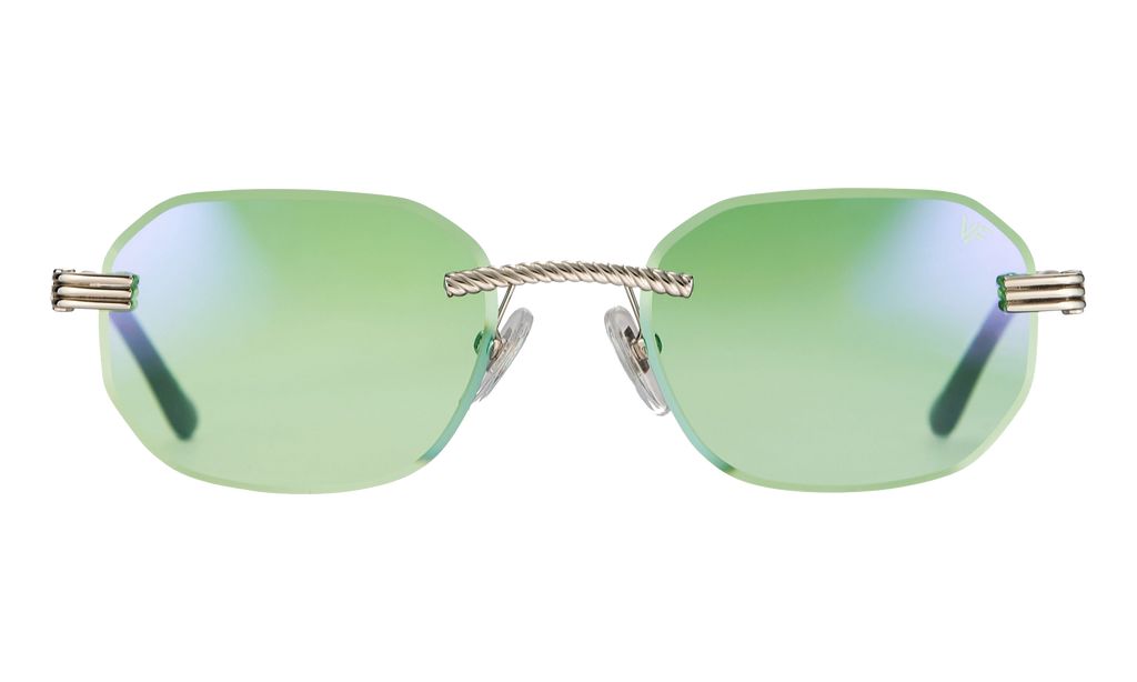 Hustler Rimless Drill Mount 24KT White Gold / Neon Green Flash Purple DMHU2 0051 44D3