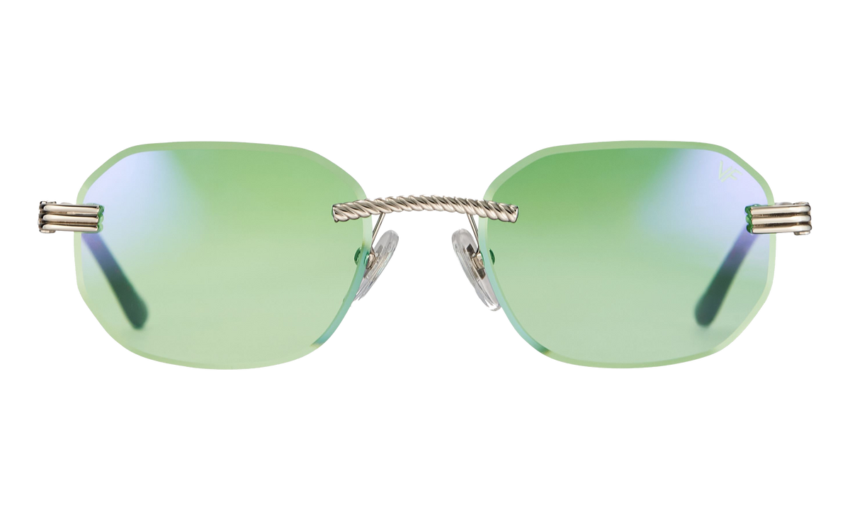 Hustler Rimless Drill Mount 24KT White Gold / Neon Green Flash Purple DMHU2 0051 44D3